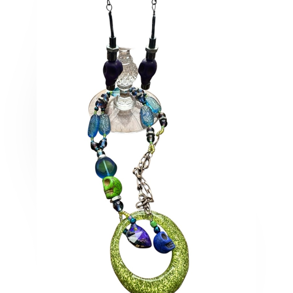 Handmade Skull and Glass Necklace and Earrings